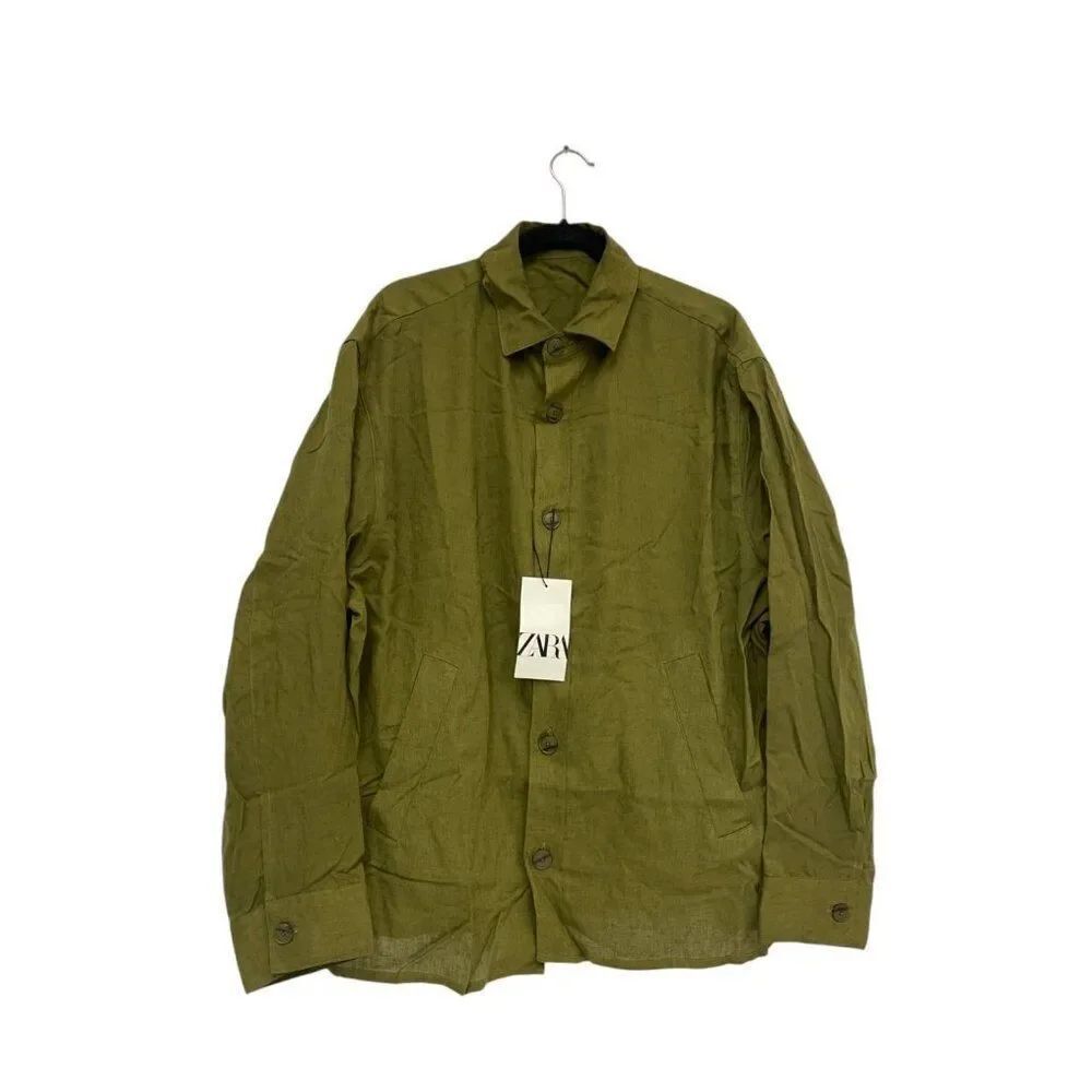 Zara Mens Overshirt Shirt XL Olive Green Button Up Long Sleeve 5320/405 NWT